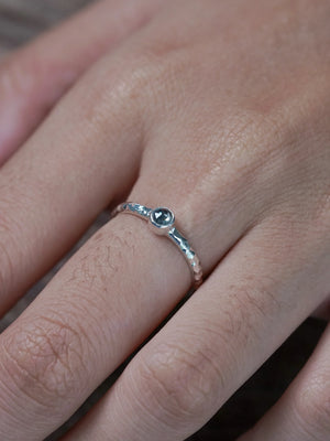 Hammered Blue Sapphire Ring in Silver