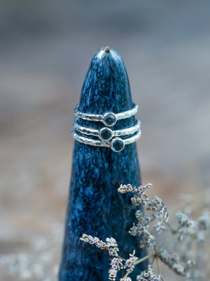 Hammered Blue Sapphire Rings in Sterling Silver