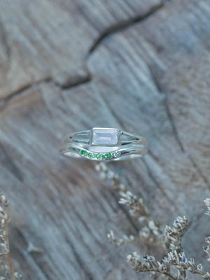 Handcrafter Silver Powellite and Tsavorite Garnet Ring Set