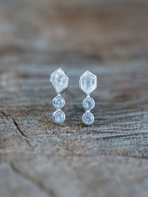 Herkimer Diamond and Zircon Earrings in Silver