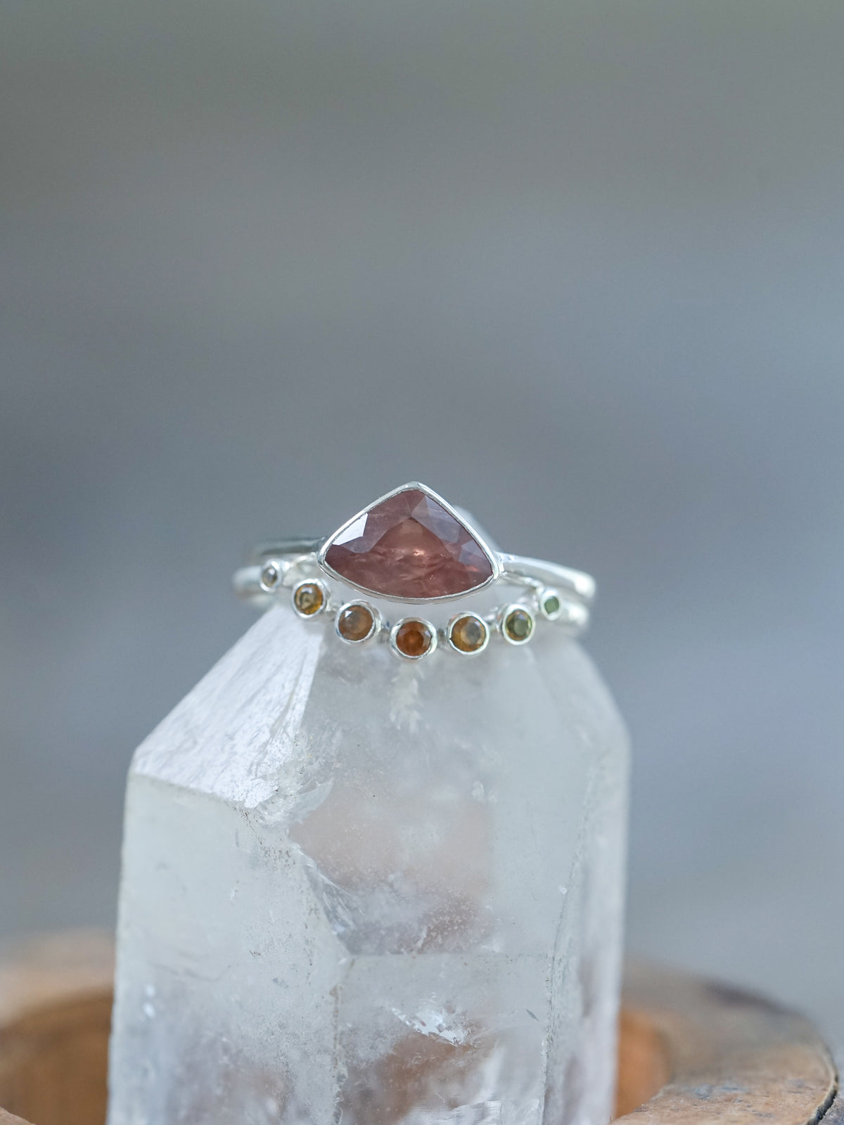 Hessonite Garnet, Citrine and Sapphire Ring Set - Gardens of the Sun | Ethical Jewelry