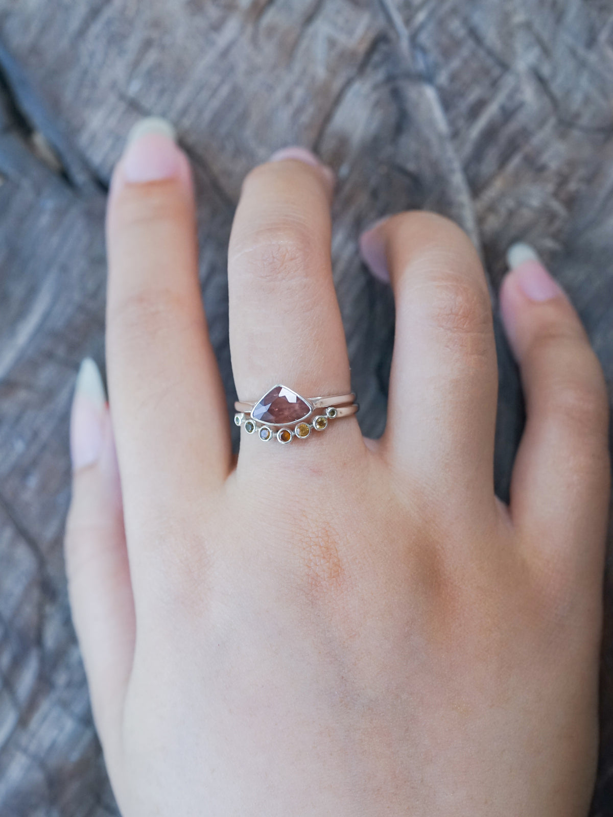 Hessonite Garnet, Citrine and Sapphire Ring Set - Gardens of the Sun | Ethical Jewelry