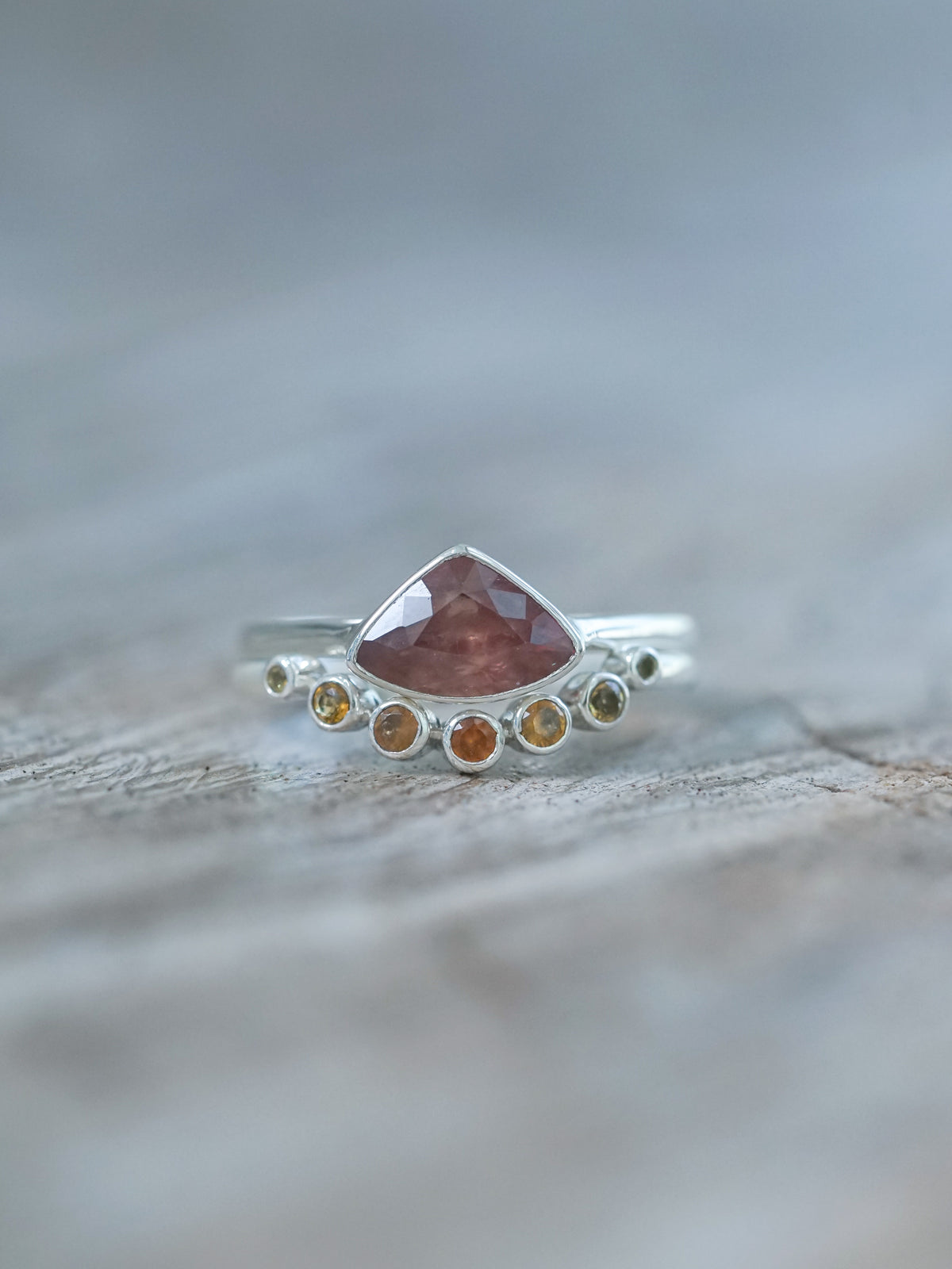 Hessonite Garnet, Citrine and Sapphire Ring Set - Gardens of the Sun | Ethical Jewelry