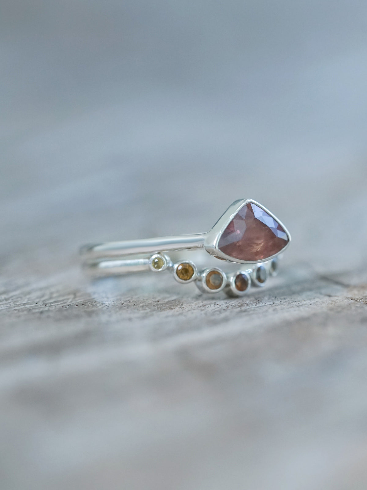 Hessonite Garnet, Citrine and Sapphire Ring Set - Gardens of the Sun | Ethical Jewelry