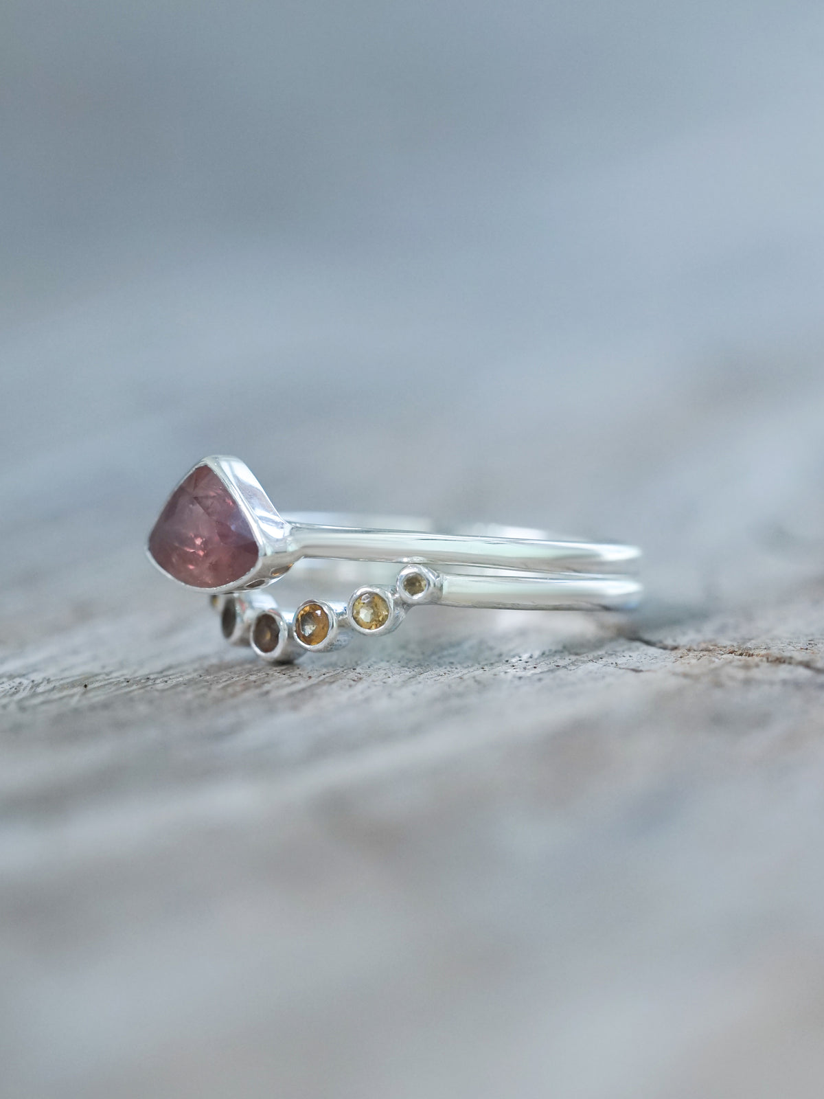 Hessonite Garnet, Citrine and Sapphire Ring Set - Gardens of the Sun | Ethical Jewelry