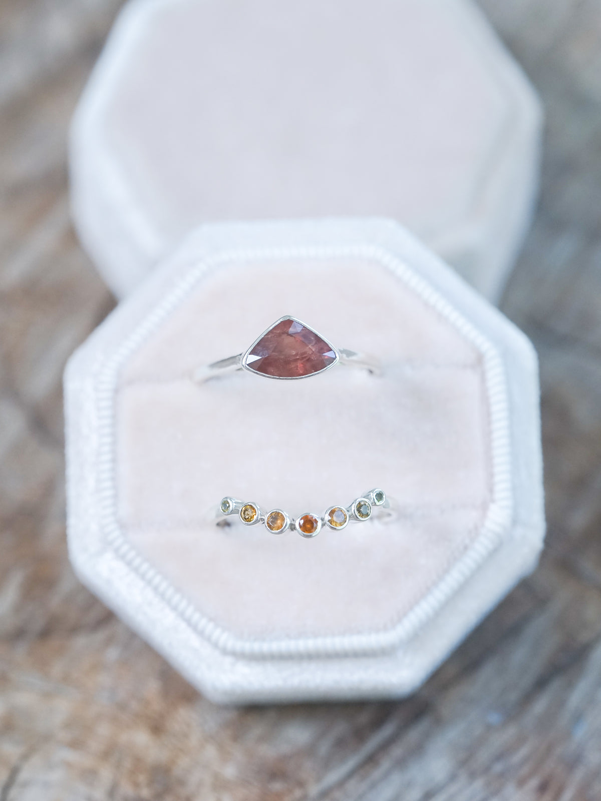 Hessonite Garnet, Citrine and Sapphire Ring Set - Gardens of the Sun | Ethical Jewelry