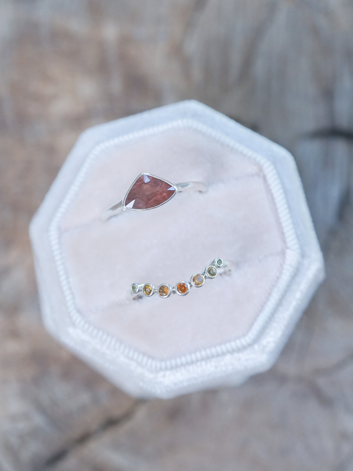Hessonite Garnet, Citrine and Sapphire Ring Set - Gardens of the Sun | Ethical Jewelry