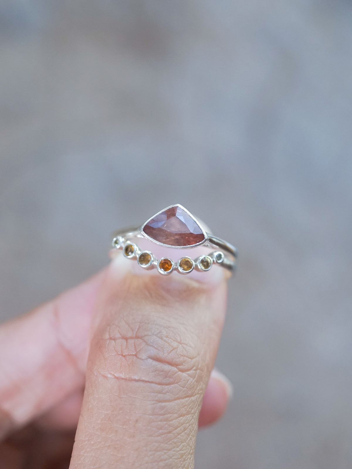 Hessonite Garnet, Citrine and Sapphire Ring Set - Gardens of the Sun | Ethical Jewelry