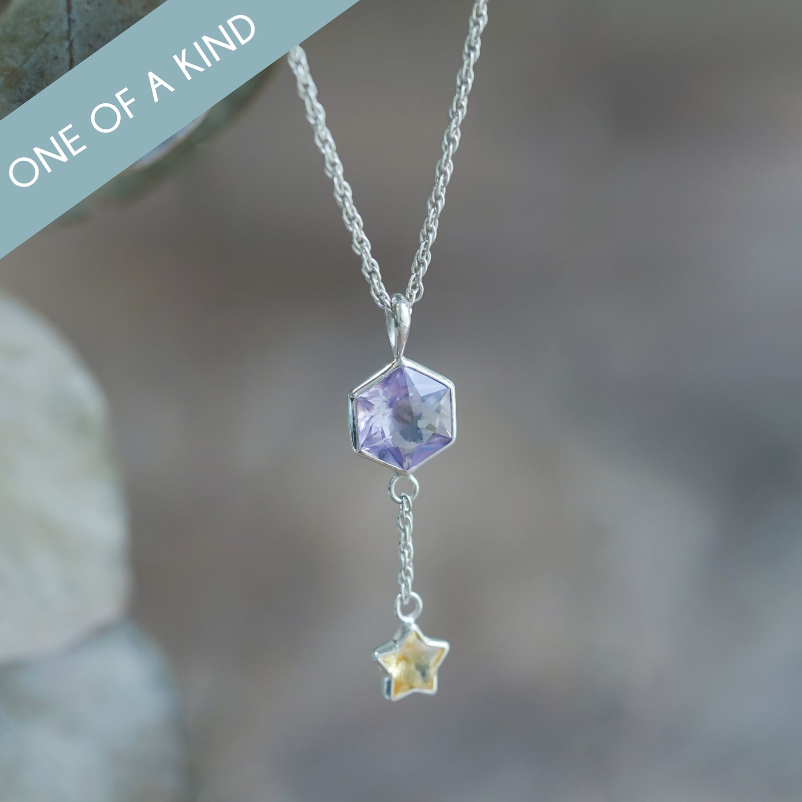Hexagon Amethyst and Star Citrine Necklace