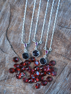 Hexagon Garnet and Ruby Necklace