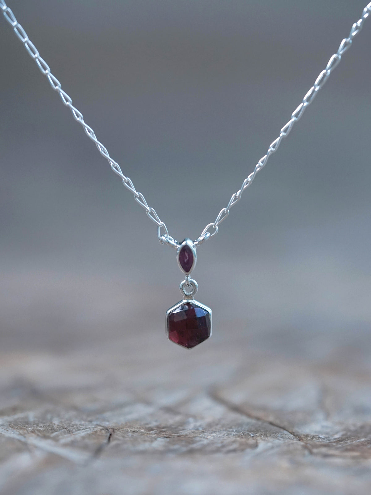 Hexagon Garnet and Ruby Necklace