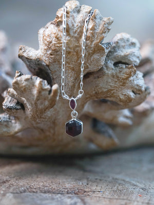 Hexagon Garnet and Ruby Necklace