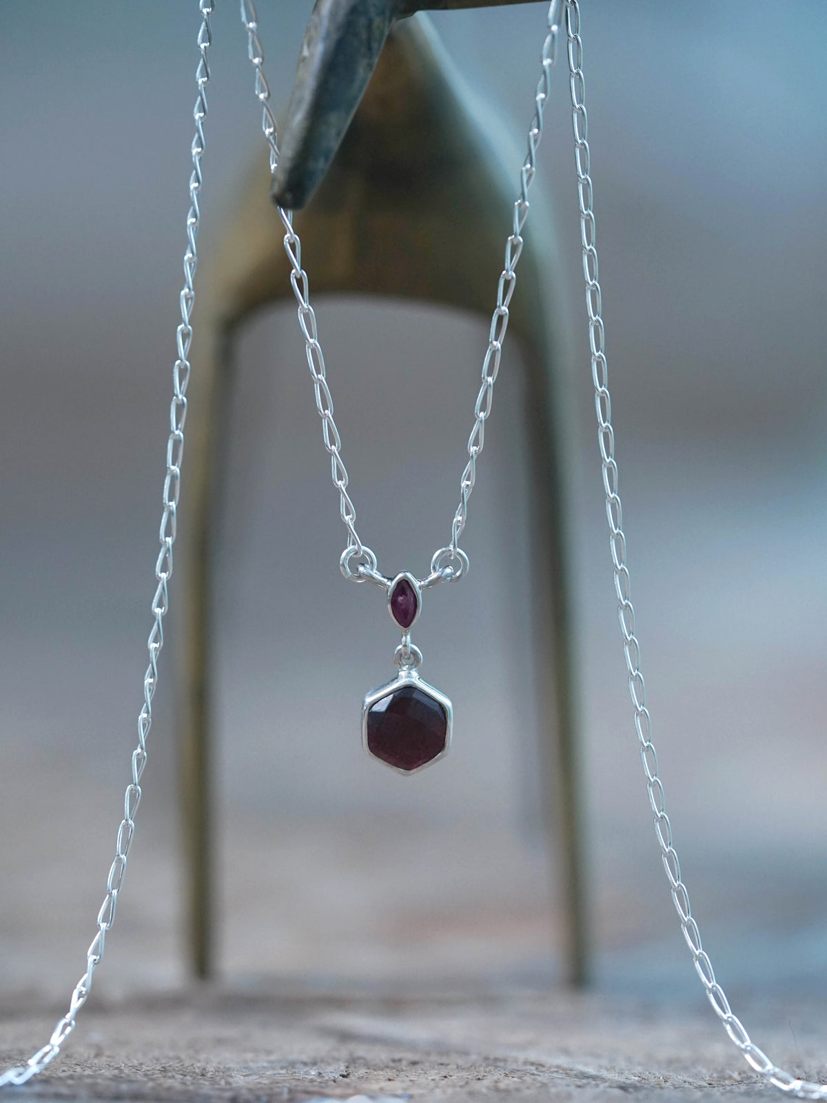 Hexagon Garnet and Ruby Necklace