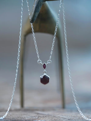 Hexagon Garnet and Ruby Necklace