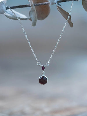 Hexagon Garnet and Ruby Necklace