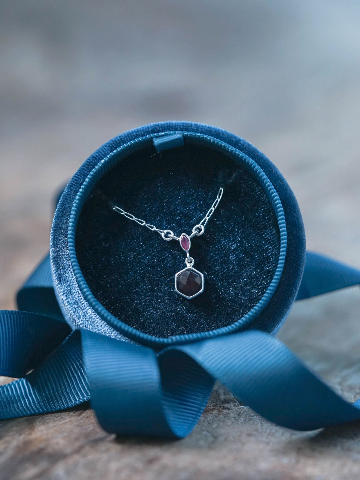 Hexagon Garnet and Ruby Necklace