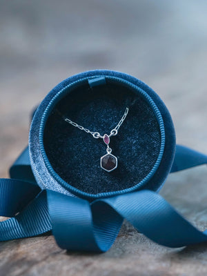 Hexagon Garnet and Ruby Necklace
