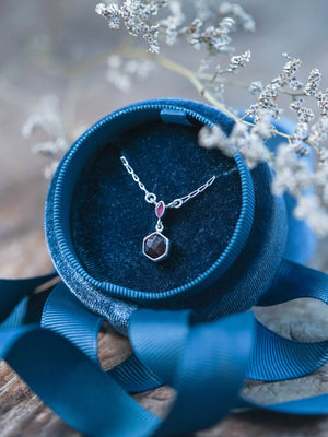 Hexagon Garnet and Ruby Necklace