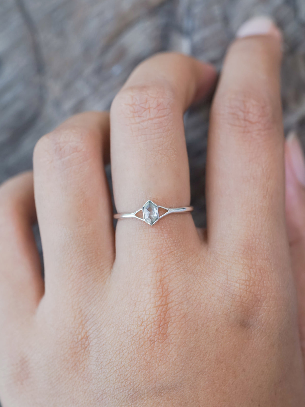 Hexagon Gray Diamond Ring in Silver - Gardens of the Sun | Ethical Jewelry