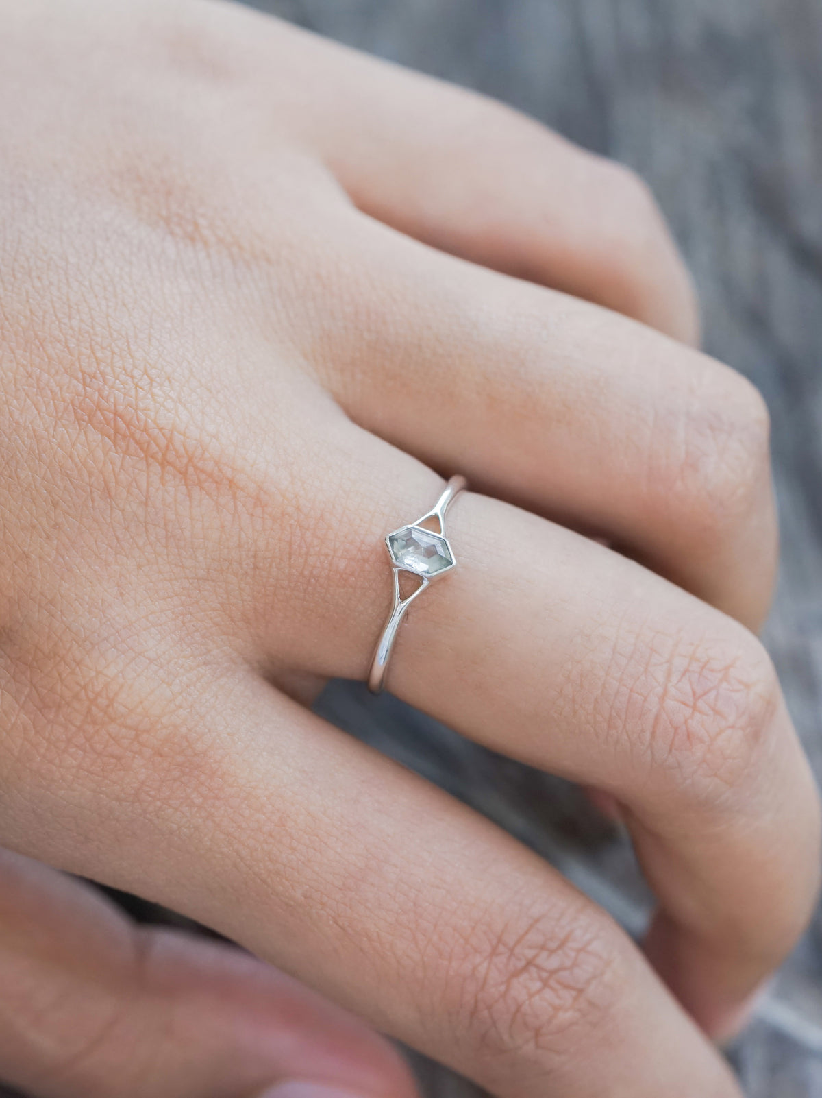 Hexagon Gray Diamond Ring in Silver - Gardens of the Sun | Ethical Jewelry