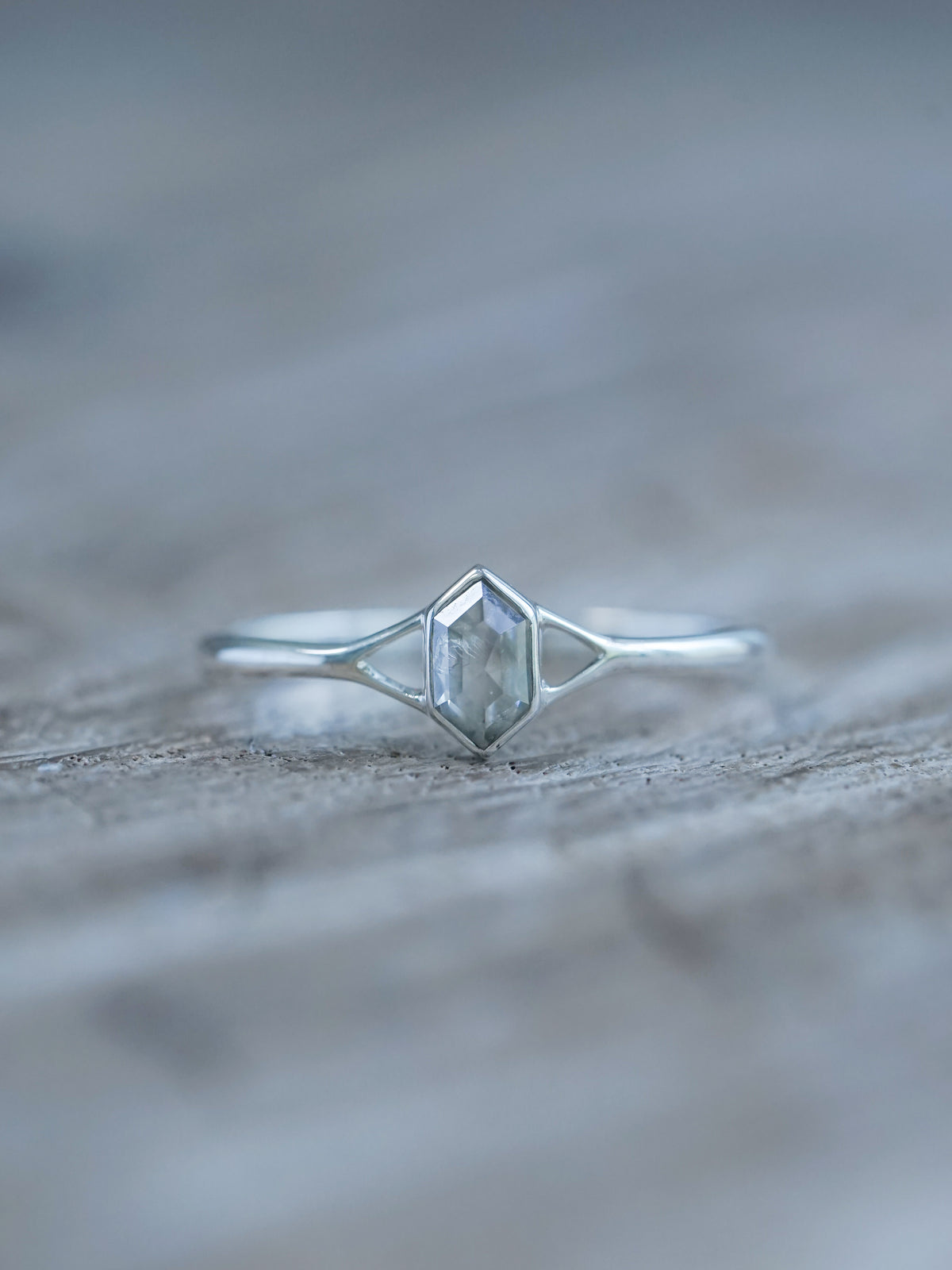 Hexagon Gray Diamond Ring in Silver - Gardens of the Sun | Ethical Jewelry