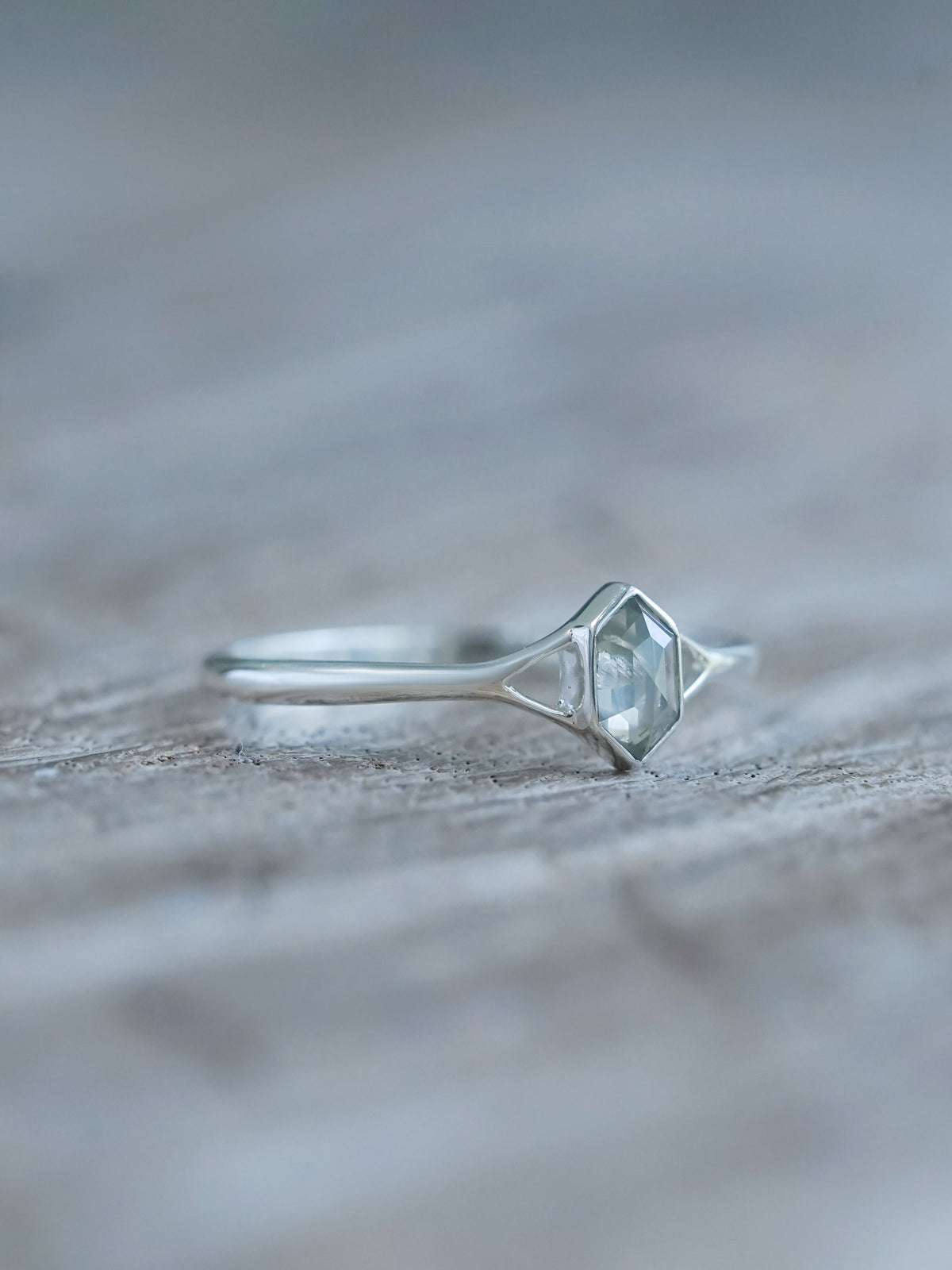 Hexagon Gray Diamond Ring in Silver - Gardens of the Sun | Ethical Jewelry