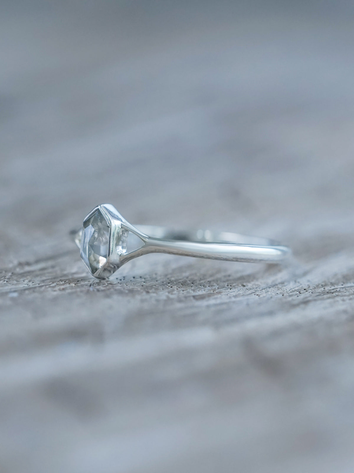 Hexagon Gray Diamond Ring in Silver - Gardens of the Sun | Ethical Jewelry