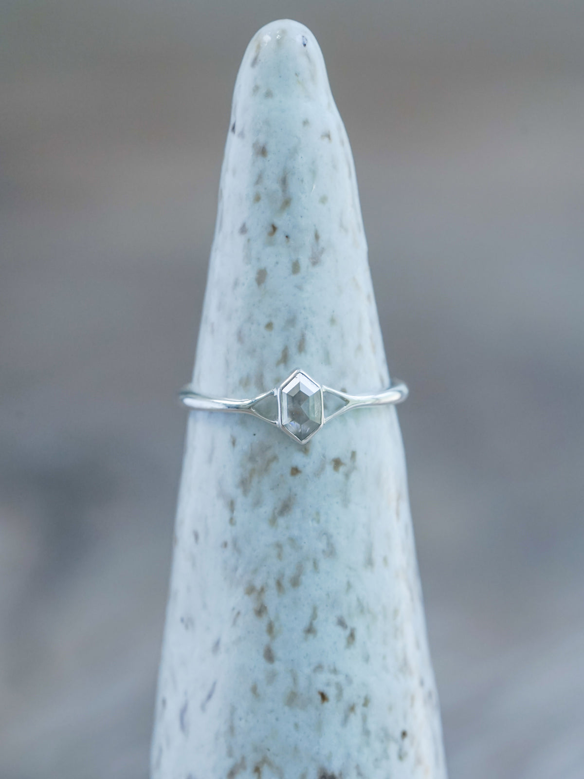 Hexagon Gray Diamond Ring in Silver - Gardens of the Sun | Ethical Jewelry