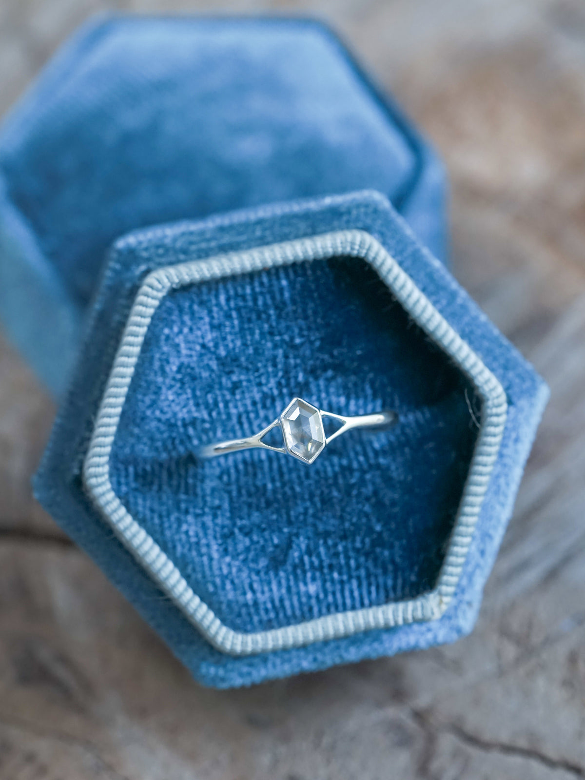 Hexagon Gray Diamond Ring in Silver - Gardens of the Sun | Ethical Jewelry