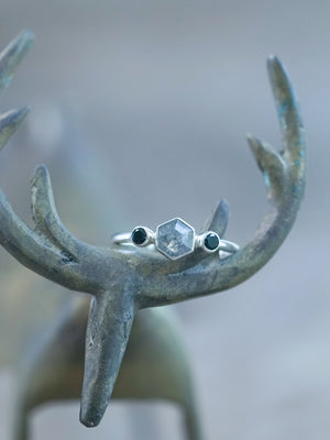 Hexagon Gray Diamond and Spinel Ring - Gardens of the Sun | Ethical Jewelry