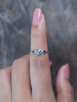 Hexagon Gray Diamond and Spinel Ring - Gardens of the Sun | Ethical Jewelry