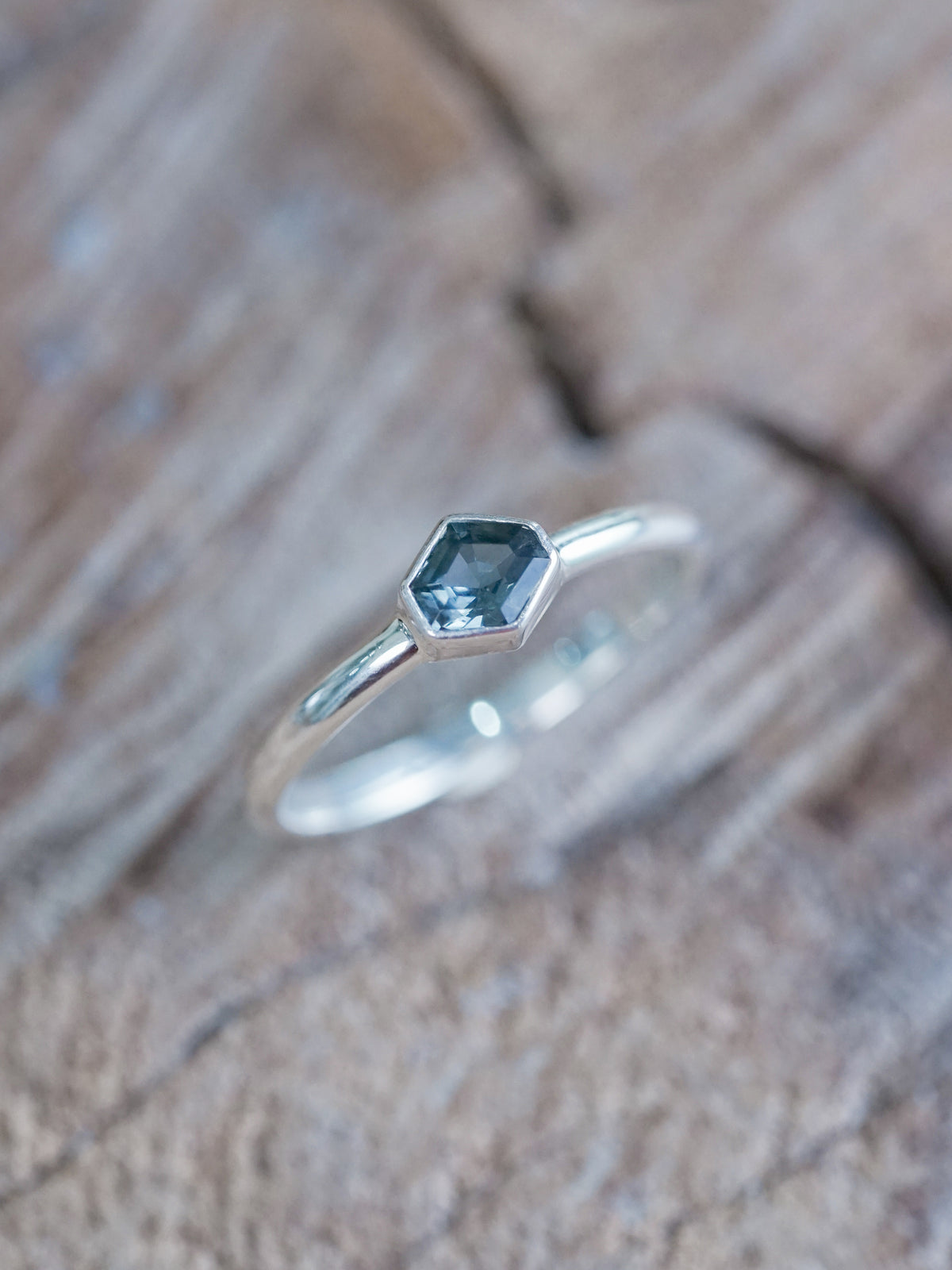 Hexagon Green Sapphire Ring - size 5.5