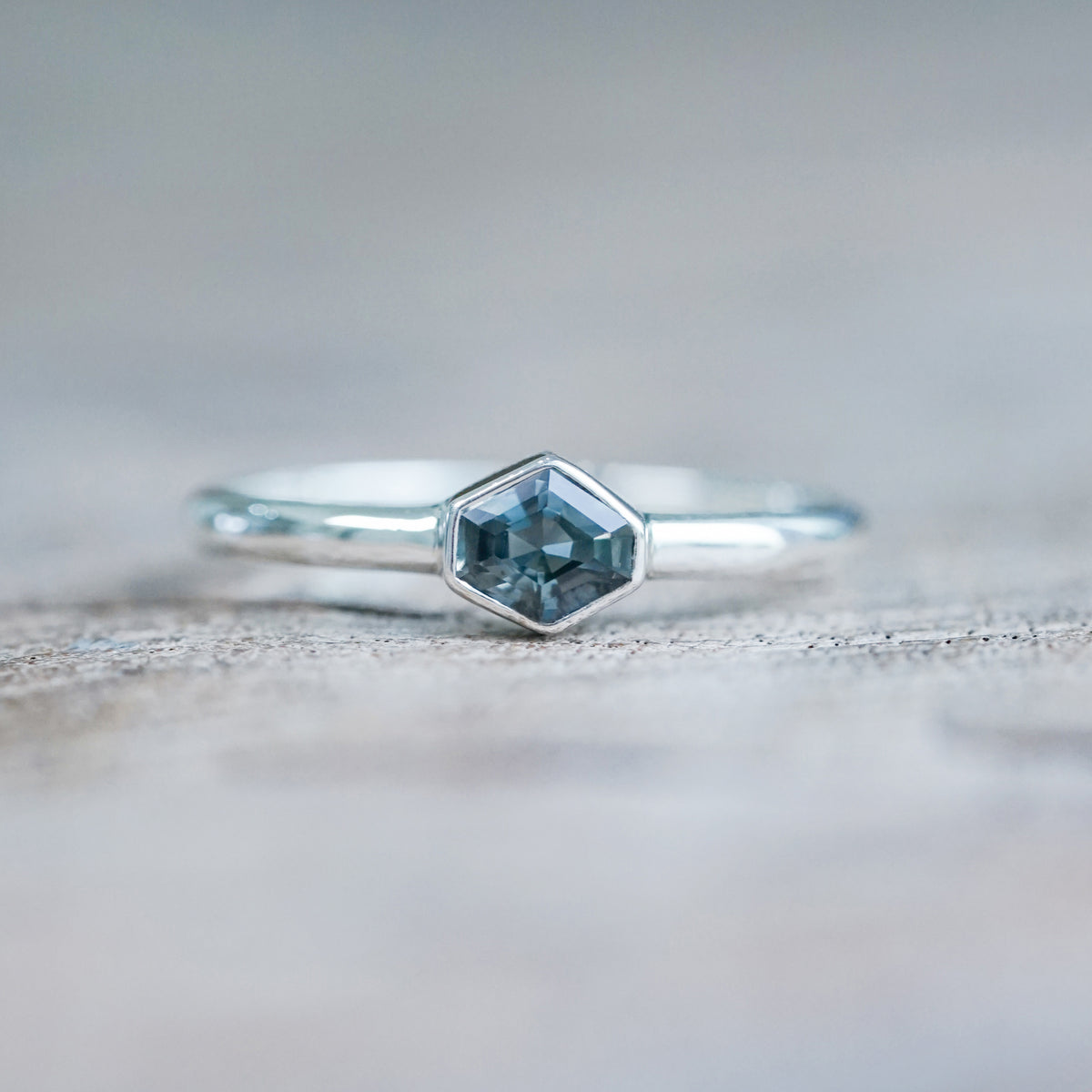 Hexagon Green Sapphire Ring - size 5.5