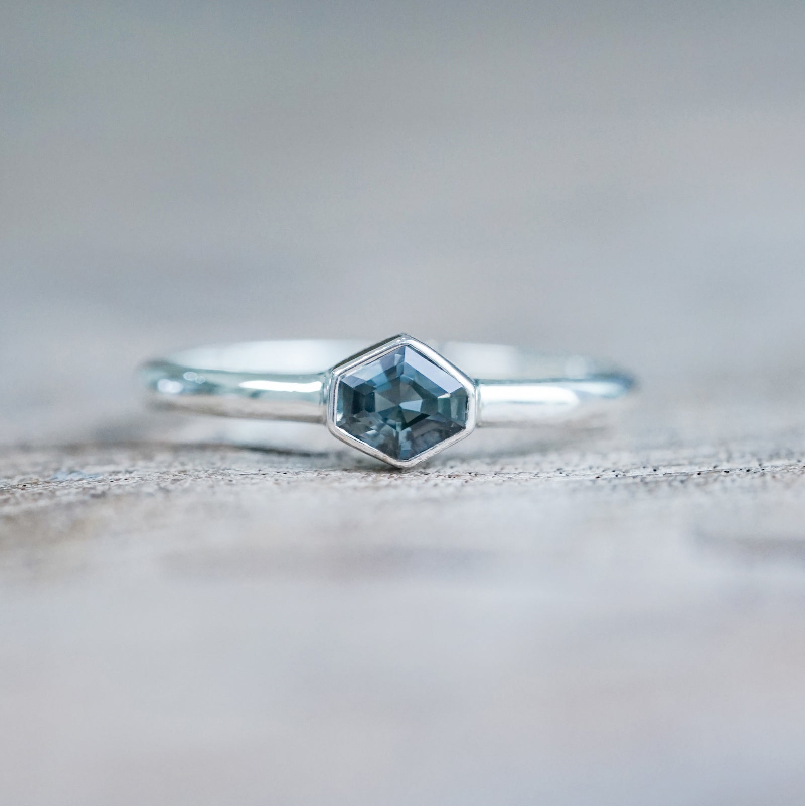 Hexagon Green Sapphire Ring - size 5.5