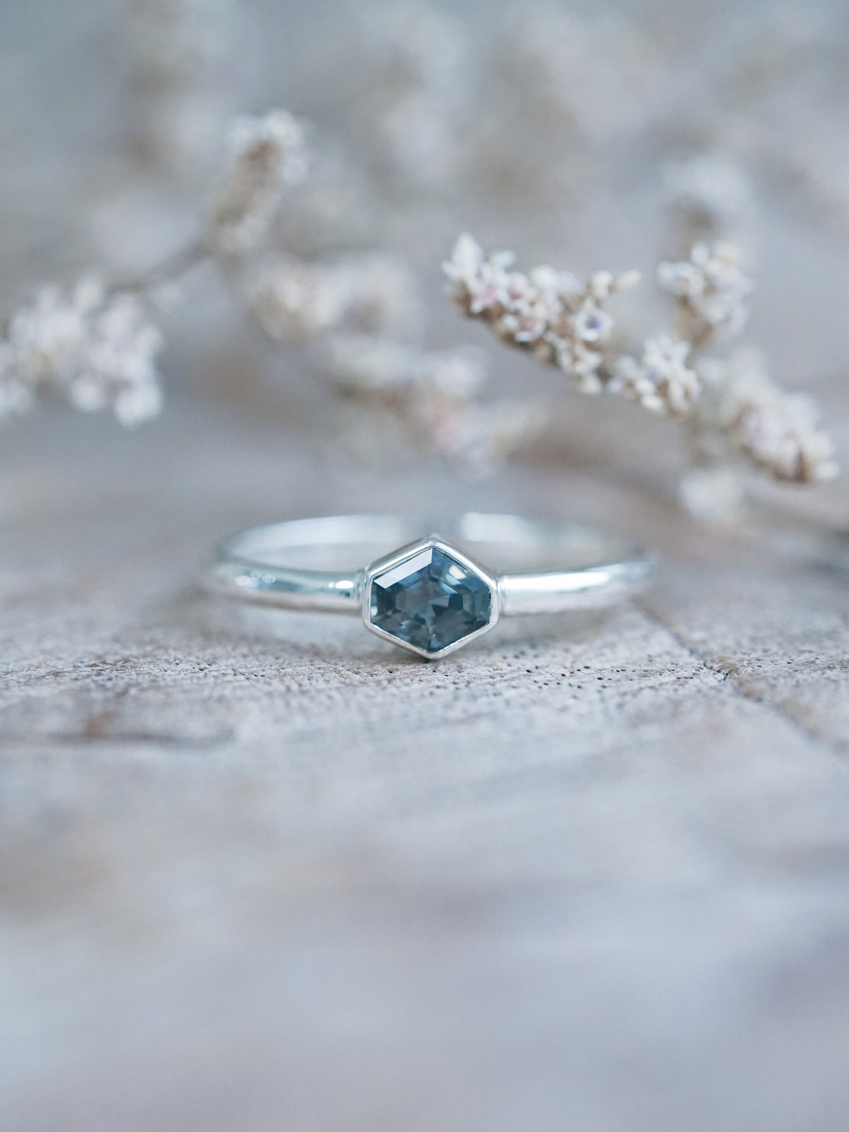 Hexagon Green Sapphire Ring - size 5.5