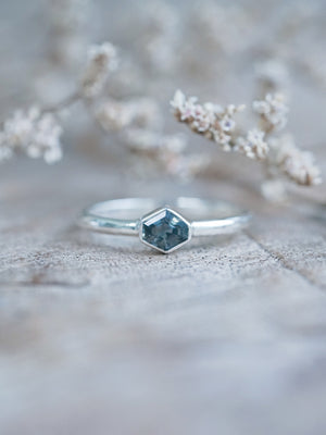 Hexagon Green Sapphire Ring - size 5.5