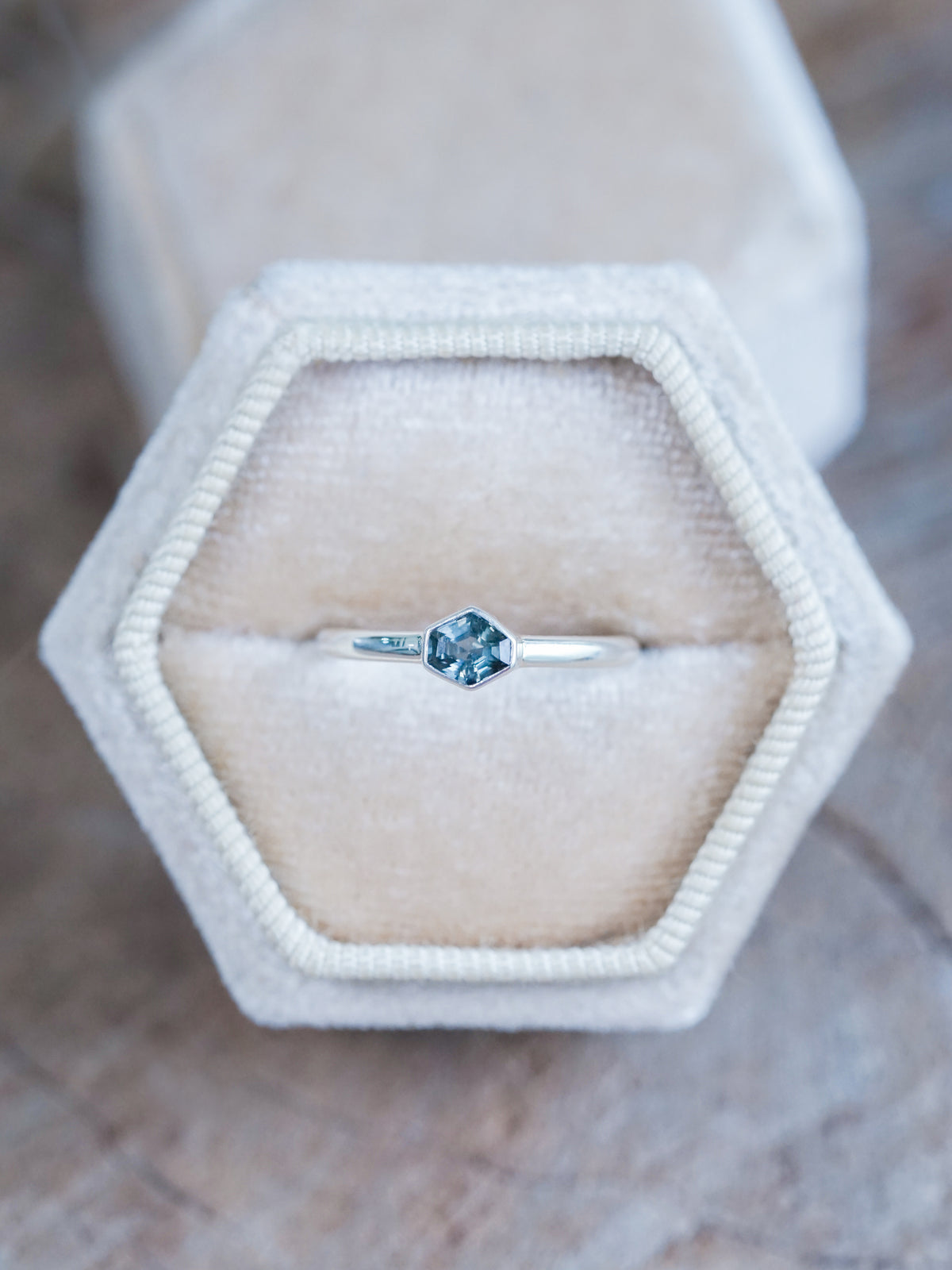 Hexagon Green Sapphire Ring - size 5.5