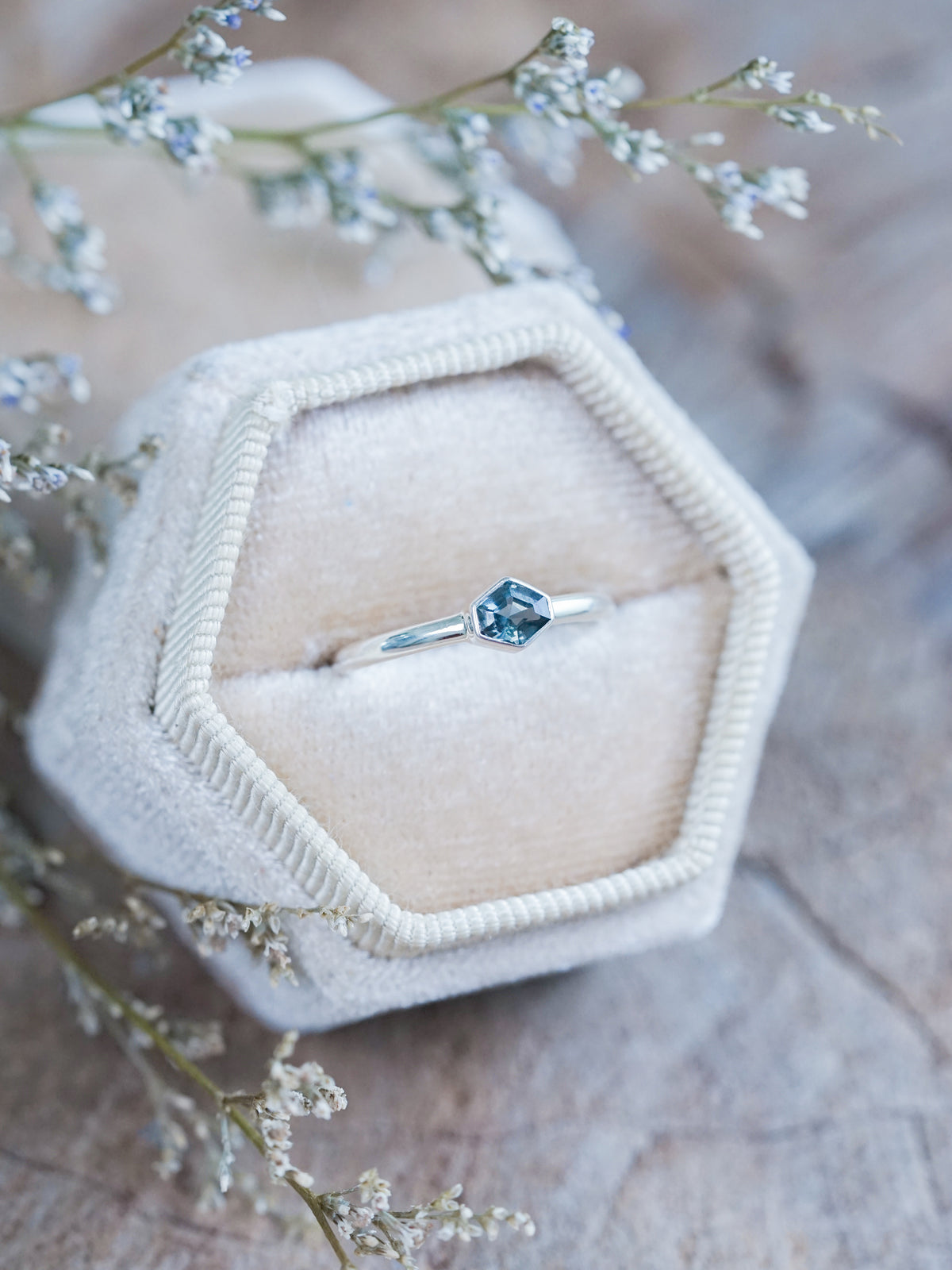 Hexagon Green Sapphire Ring - size 5.5