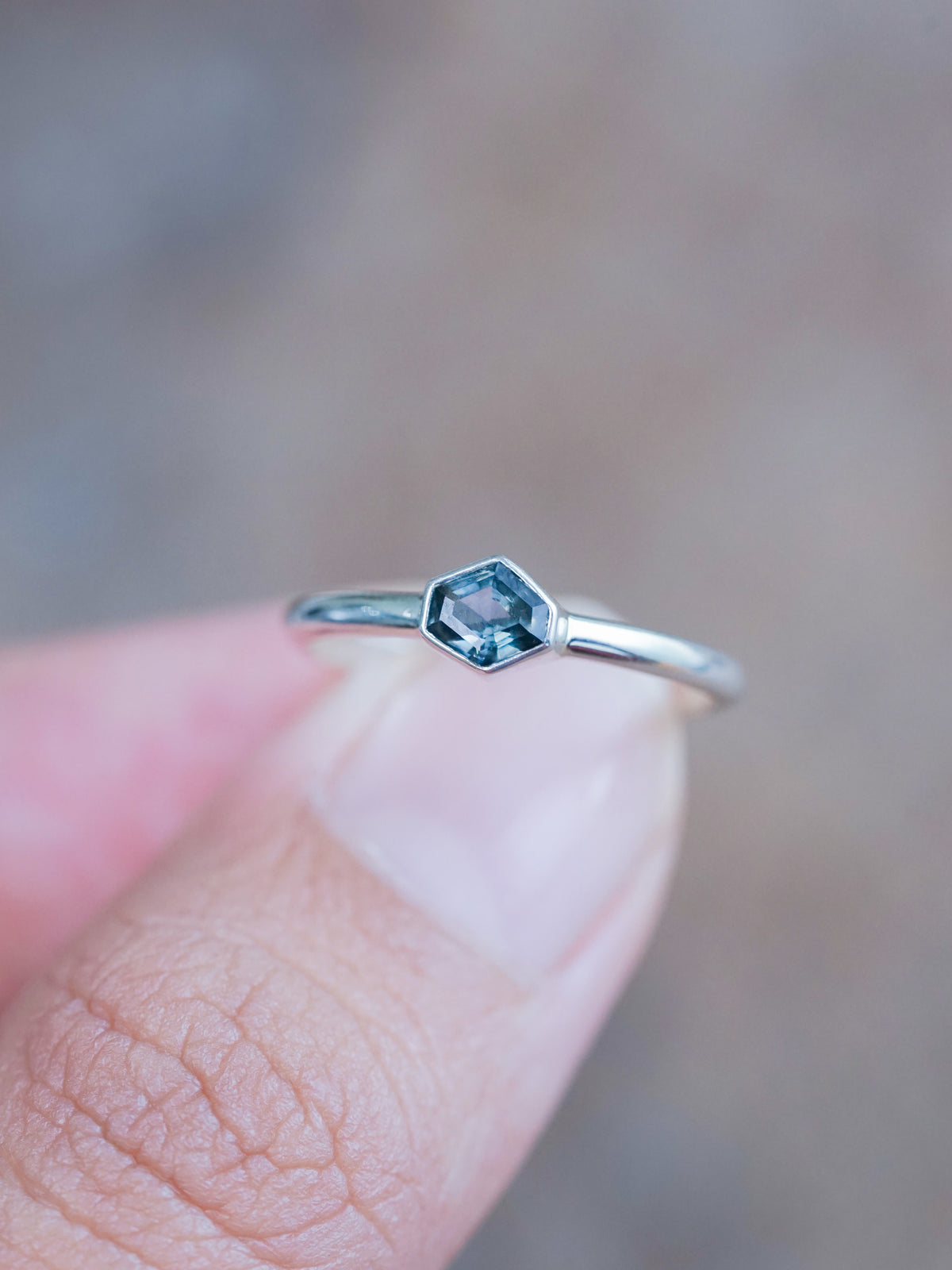 Hexagon Green Sapphire Ring - size 5.5