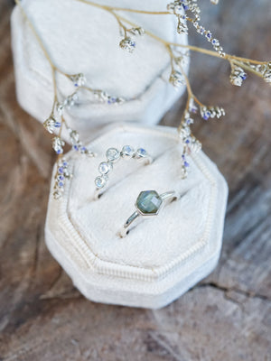 Hexagon Labradorite and Moonstone Ring Set