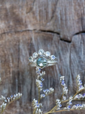 Hexagon Labradorite and Moonstone Ring Set