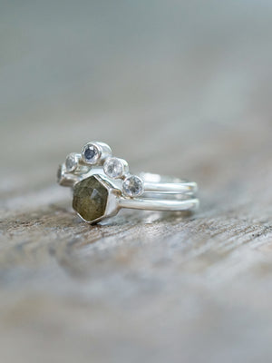 Hexagon Labradorite and Moonstone Ring Set