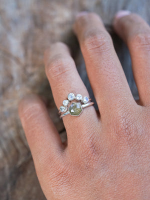 Hexagon Labradorite and Moonstone Ring Set
