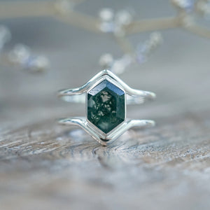 Hexagon Moss Agate Ring