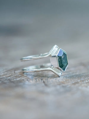 Hexagon Moss Agate Ring