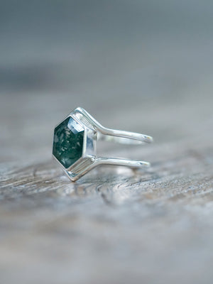 Hexagon Moss Agate Ring