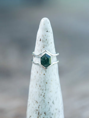 Hexagon Moss Agate Ring