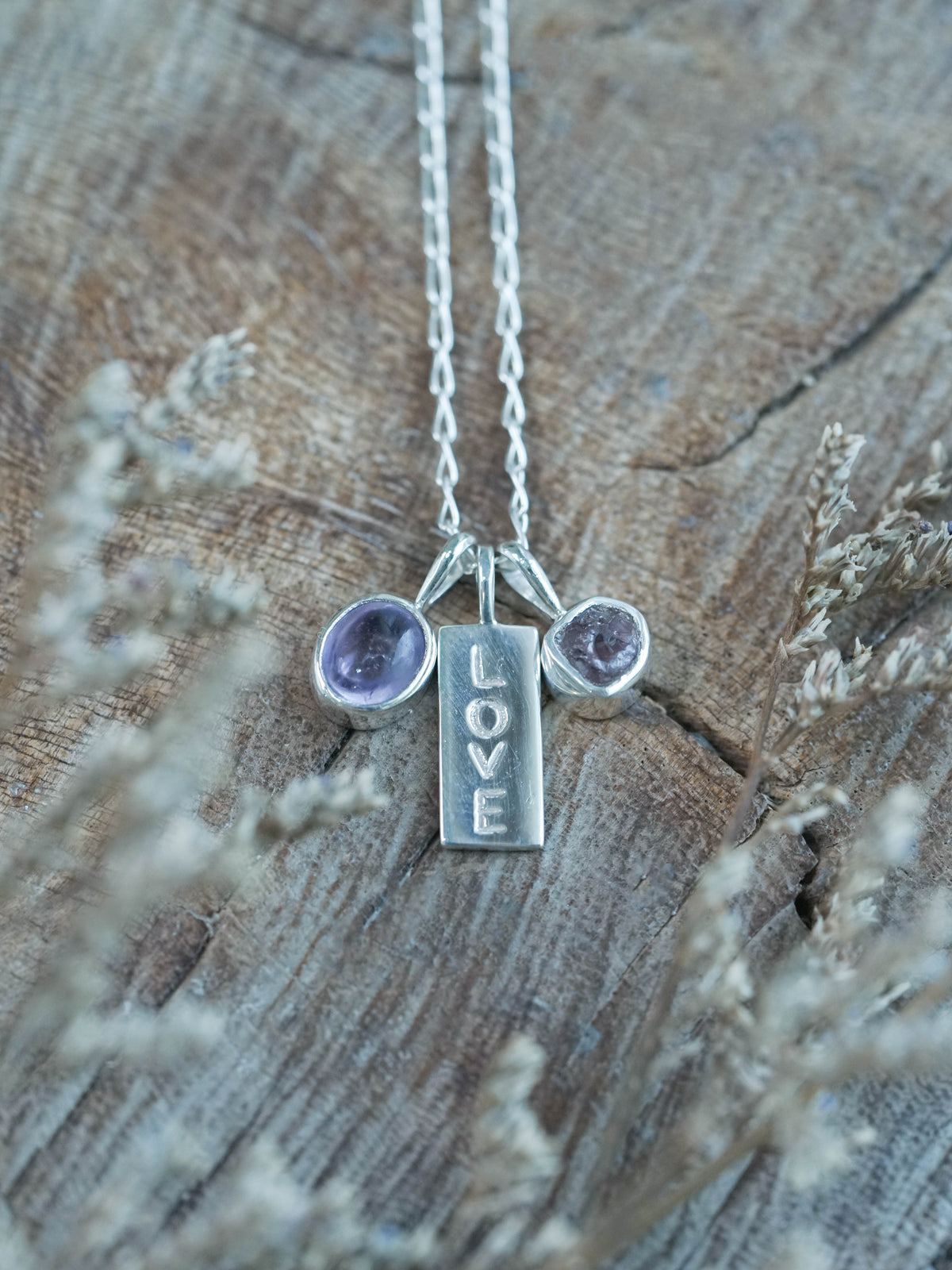 Kalimantan Amethyst and Raw Garnet Necklace Pendant in Recycled Sterling Silver