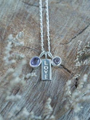 Kalimantan Amethyst and Raw Garnet Necklace Pendant in Recycled Sterling Silver