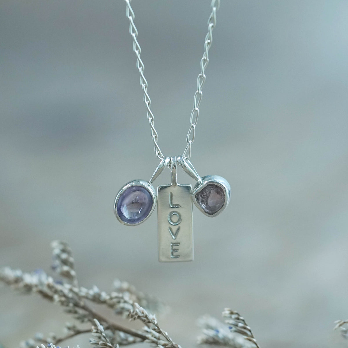 Kalimantan Amethyst and Raw Garnet Necklace Pendant in Silver